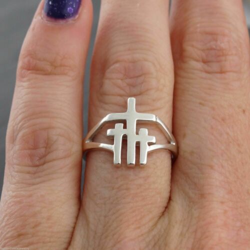 Three Crosses Ring - 925 Sterling Silver Jesus Calvary Crucifixion Religious New