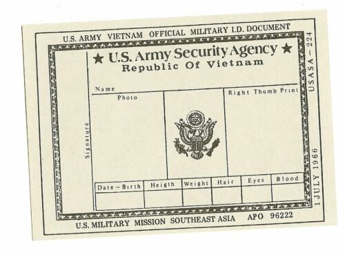 C1  ASA Army Security Agency ID card - Vietnam 1966 get out of jail free